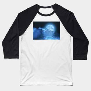 Blue super moon glowing against starry cloudy sky Baseball T-Shirt